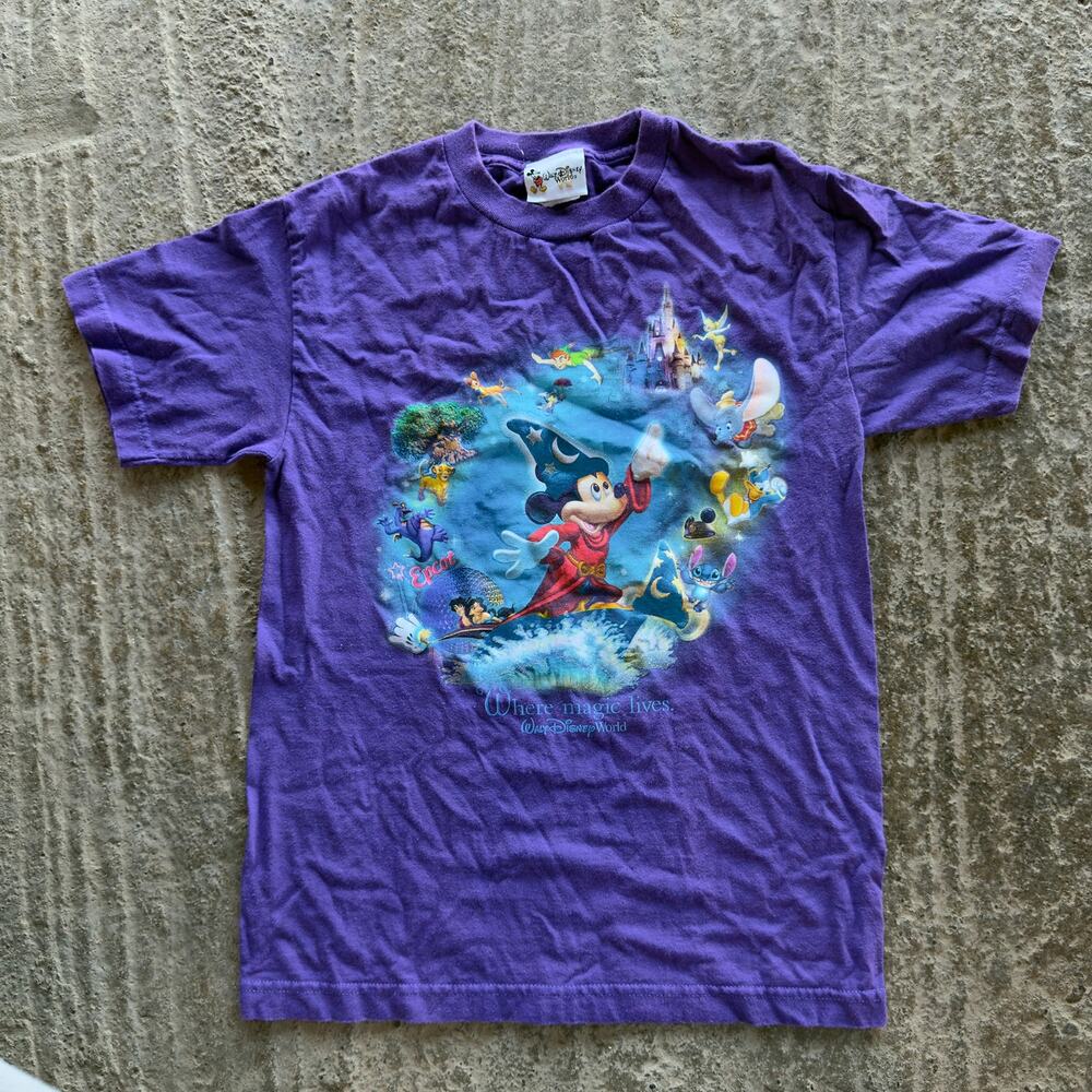 VINTAGE 90S DISNEY WORLD MICKEY MOUSE T-SHIRT PUPLE WHERE MAGIC LIVES MENS SMALL